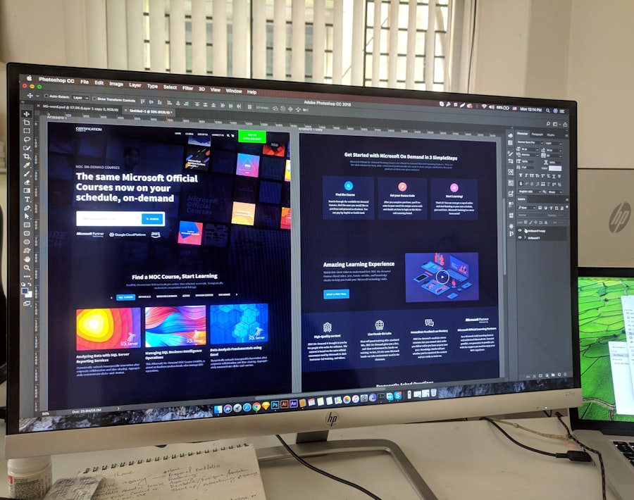 Designing a website on screen